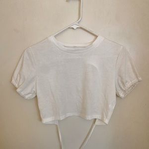 White cropped tee with open back
